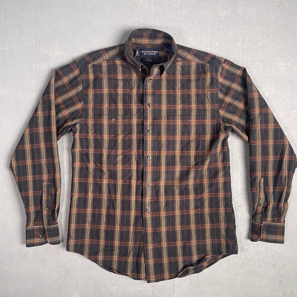 RoundTree & Yorke Casual Dress Easy Care‎ Shirt Men Small Striped Long Sleeve